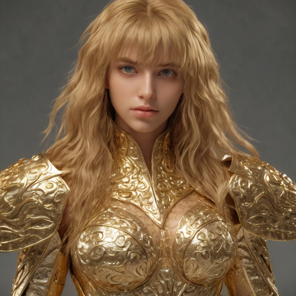Knight of the Zodiac Aiolia de Leo, caveleira de ouro com capa branca, ataque na velocidade da luz, Saint Seya, (STYLE V-RAY!!!), (textura METAL REALISTA), CABELO REALISTA!!! (OURO BRILHANTE), (textura realista:2.0), (HDR:1.2), (4K), BLOND HAIR LONG, tiro de corpo inteiro!!!, camera low, TRAJE super detalhada ( ARMADURA), traje com pedras preciosas, ombreiras largas, mulher, rosto angelical, symmetrical face, seduzir, coxas musculosas definidas, fundo luzes sol, corpo inteiro, mostre as pernas de calcinha dourada brilhante relusente, olhos azuis sensuais, coxas BRANCAS, pernas, boca vermelha, olhos pequenos, nariz fino, (ETINIA ESLAVA), pele branca, 22 year old girl skin clean, pele branca, 22 year old girl skin clean, (OLHOS PERFEITOS!), hot girl, hot ass, (BARRIGA SENSUAIS!)
