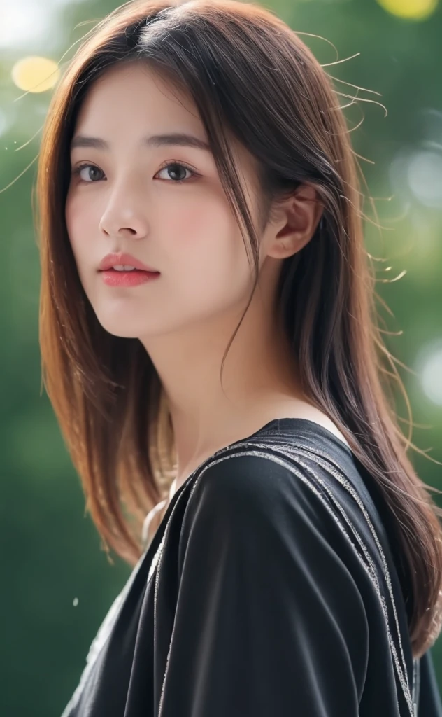 ((Best Quality, 8k, Masterpiece:1.3)), Focus: 1.2, Perfect Body Beauty: 1.4, Buttocks: 1.2, ((Layered Haircut)), (Wet Clothes: 1.1) , ((Transparent Clothes:1.1)) (Rain, Street:1.3), (Dress: 1.2), Highly detailed face and skin texture, Fine eyes, Double eyelids, Whitened skin, Long hair, (Shut up: 1.5), Bare shoulders, Shoulder close-up, (Bokeh background: 1.5)