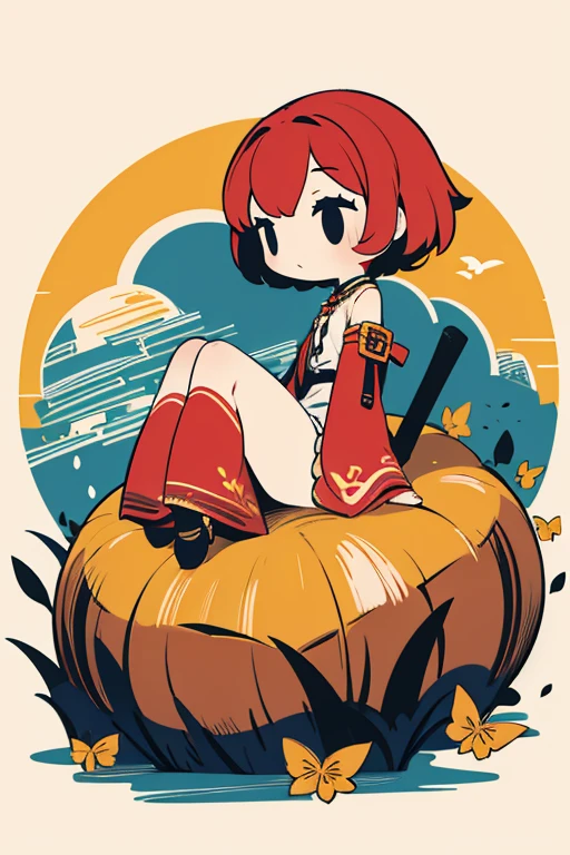 A red-haired girl with short hair and pinched eyes