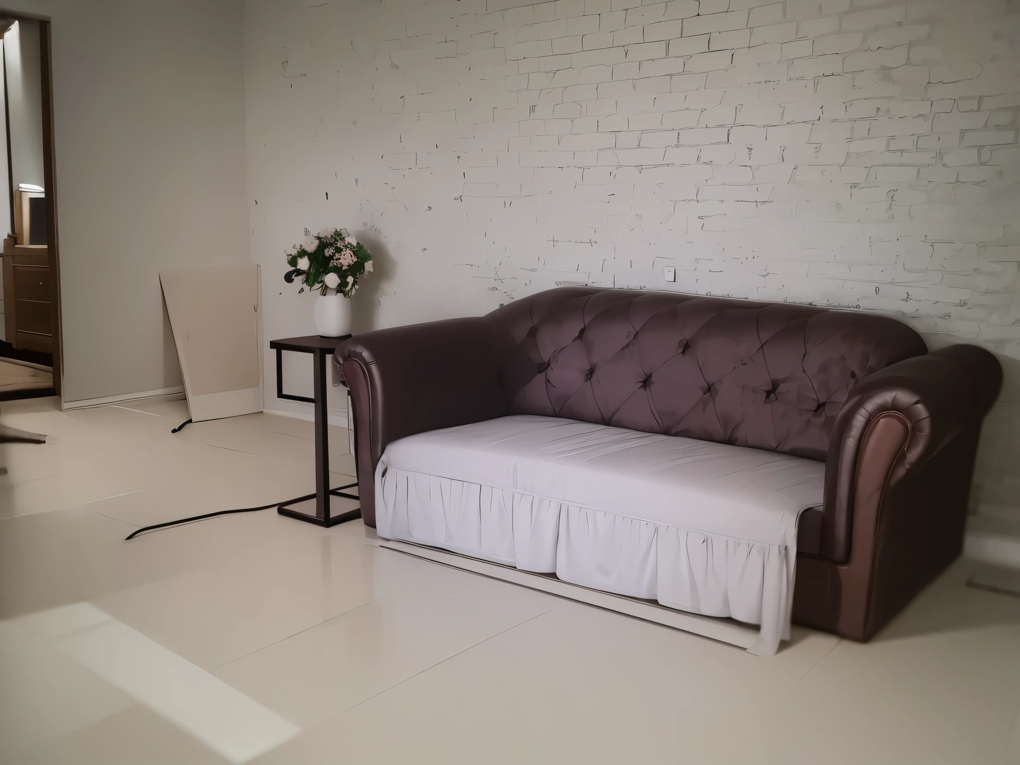 there is a couch and a chair in a room with a white brick wall, taken with sony alpha 9, taken with sony a7r camera, taken with canon 8 0 d, taken with canon eos 5 d mark iv, taken with canon 5d mk4, photo taken with sony a7r, taken with canon eos 5 d