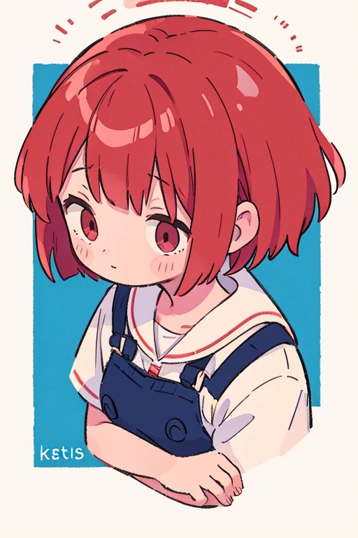 A red-haired girl with short hair and pinched eyes