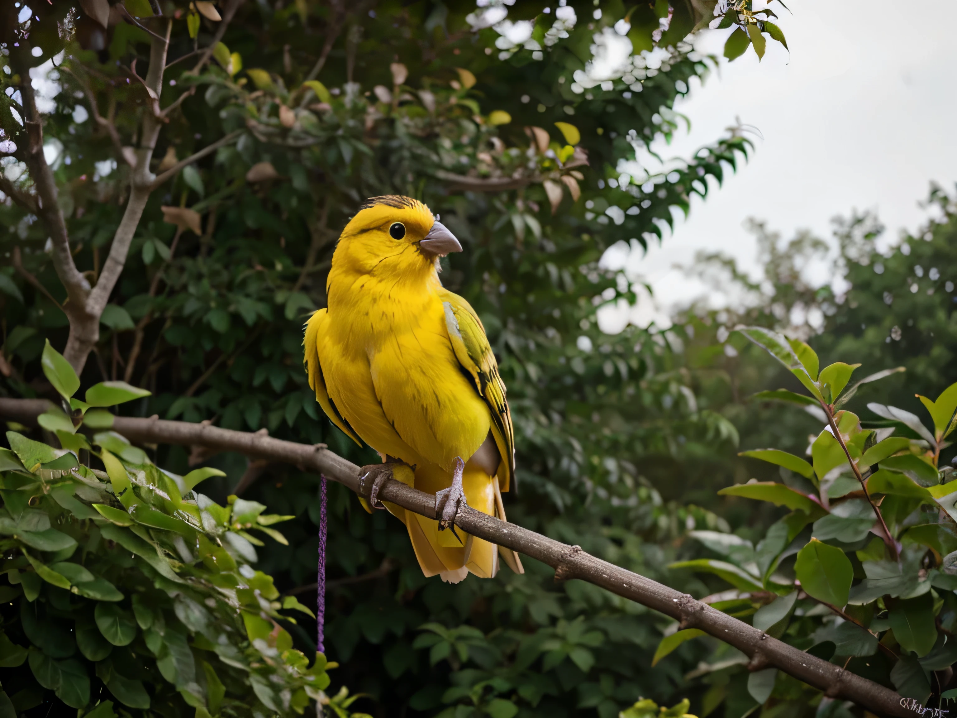 cute purple and yellow bird perched outdoors
