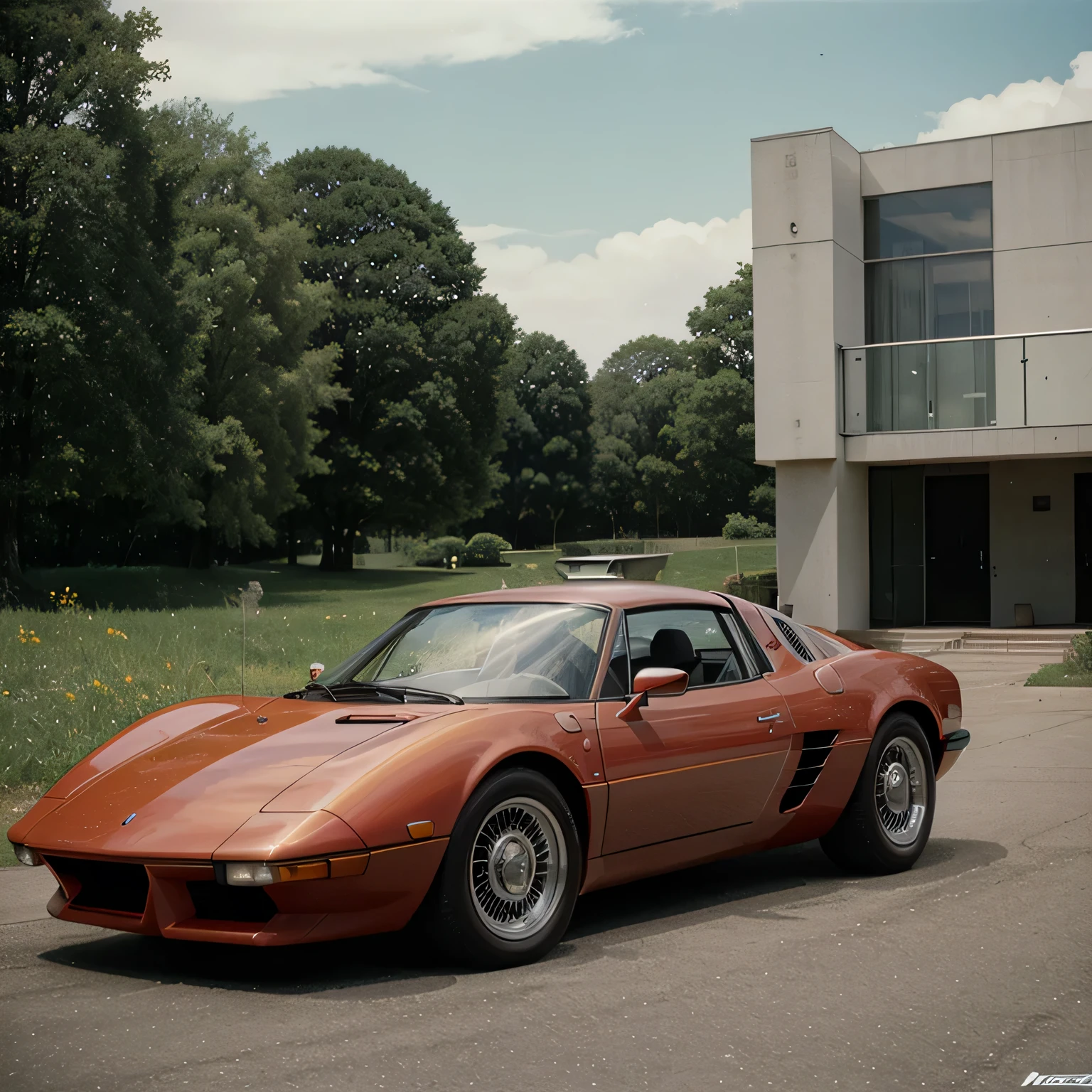 Aerodynamic futuristic concept car, Retro style of the 80's, masserati spears 1985, cor vermelho