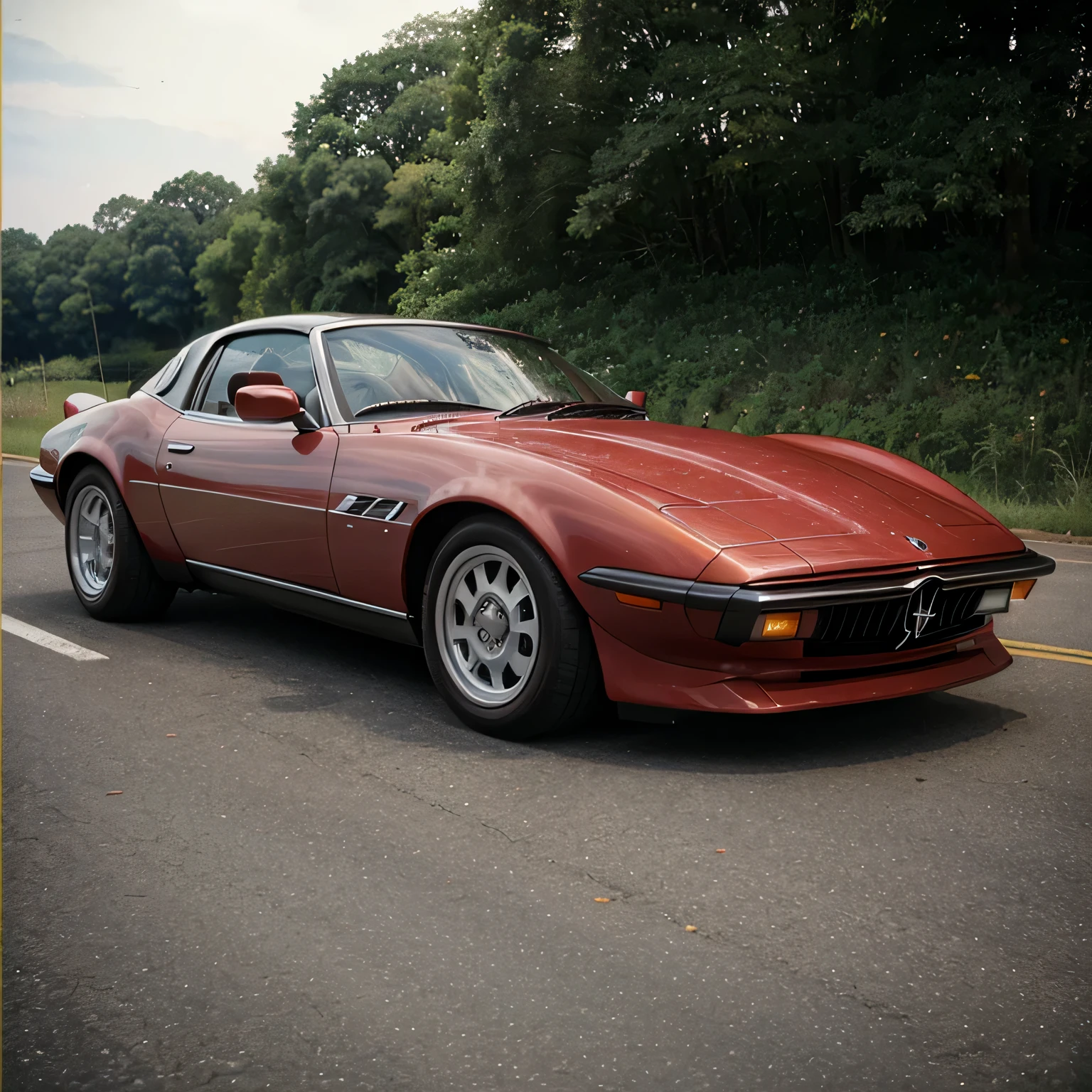 Aerodynamic futuristic concept car, Retro style of the 80's, maserati spyder 1985, cor vermelho