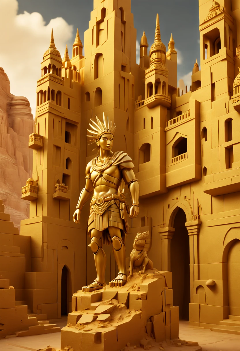 Desert Canyon, sculpture of ancient traveler on Canyon, enhance, intricate, (best quality, masterpiece, Representative work, official art, Professional, unity 8k wallpaper:1.3)