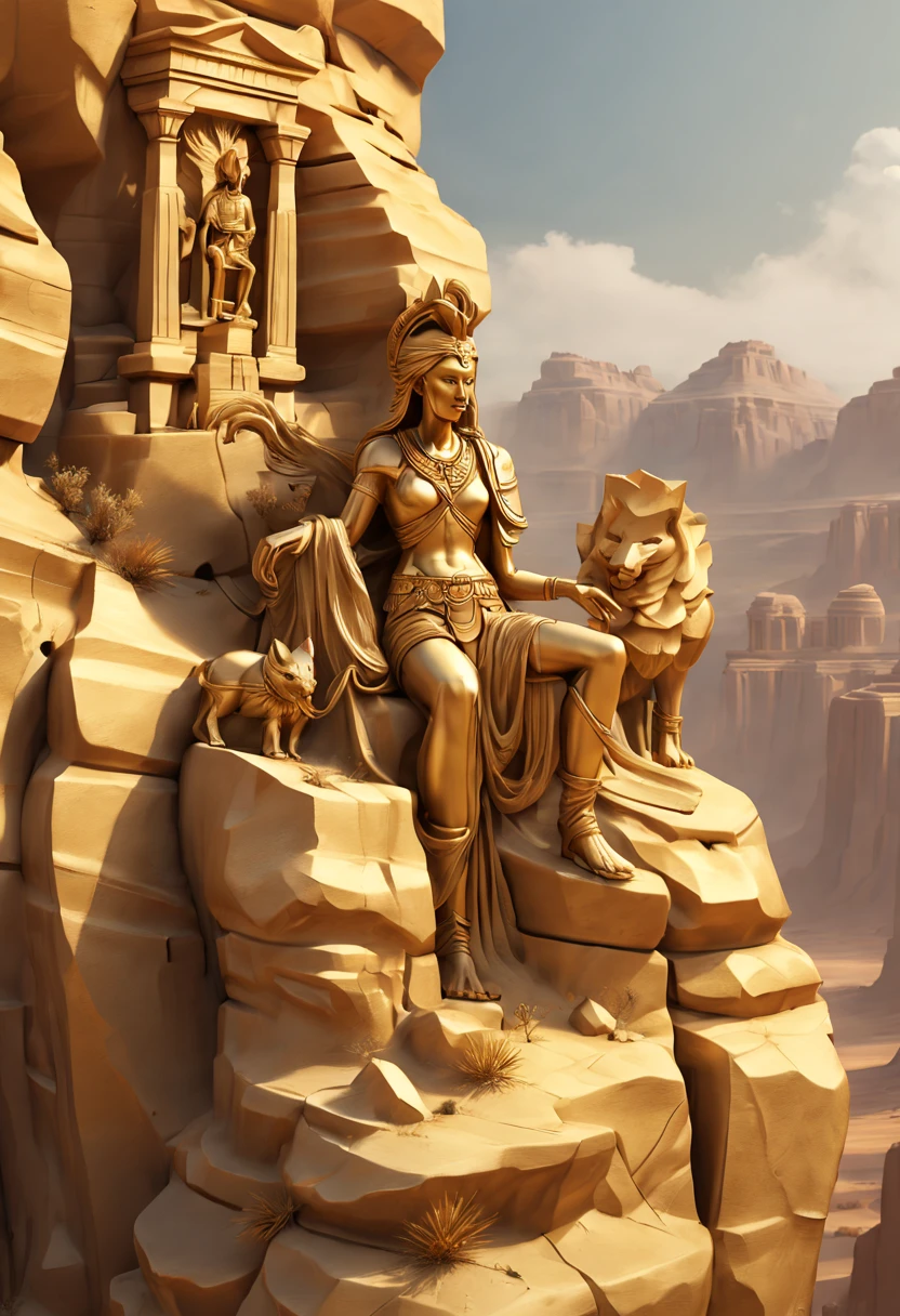 Desert Canyon, sculpture of ancient traveler on Canyon, enhance, intricate, (best quality, masterpiece, Representative work, official art, Professional, unity 8k wallpaper:1.3)