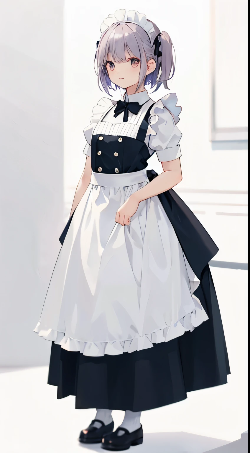 (blurry background:1.3), (white background:1.3), 20th generation women、maid、Standing picture、full body description、