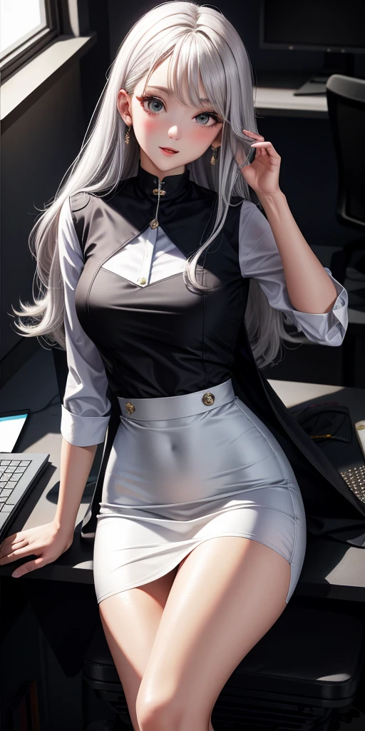 Office long Dress, white colour, black long skirt