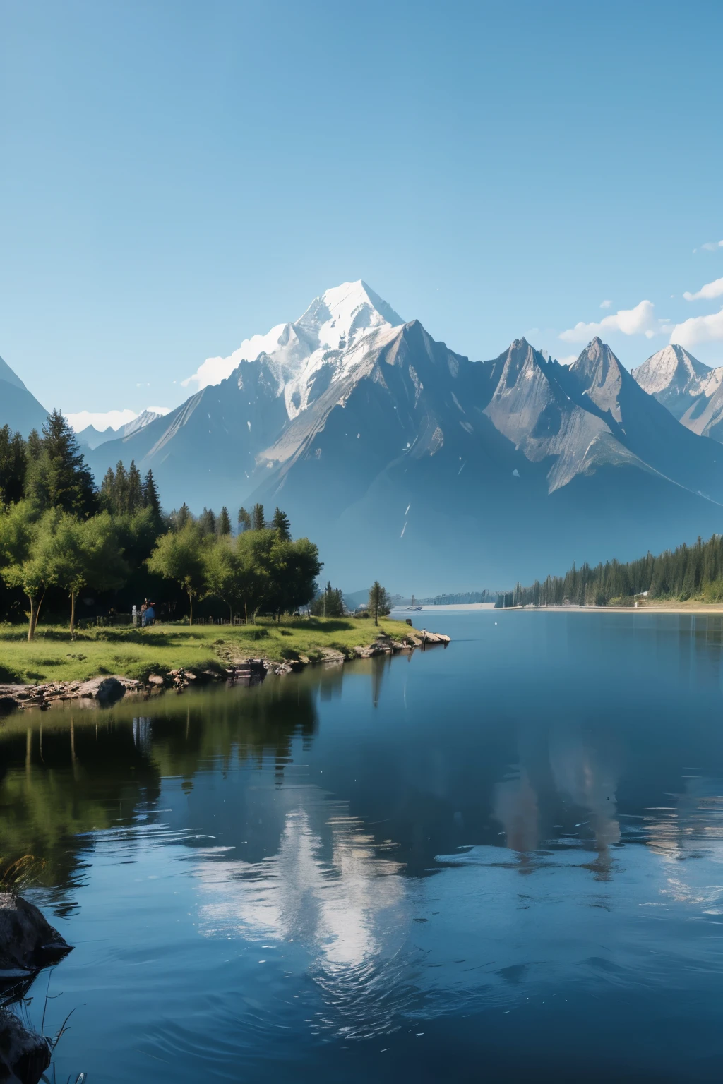 draw a mountain，There are mountains，have water。no background。