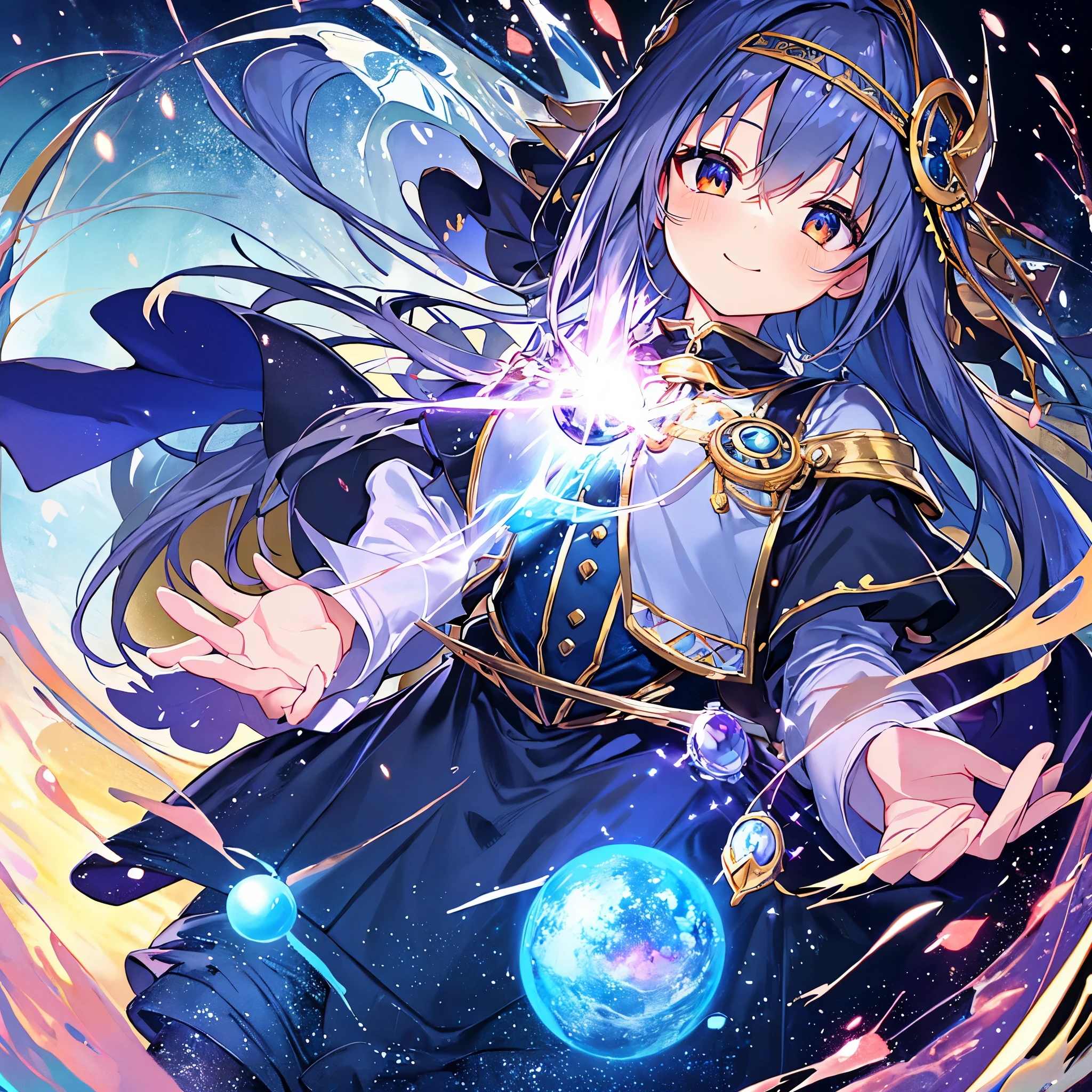 highest quality、masterpiece、High resolution、One beautiful girl、Lori、magic、detailed face、smile、black mage outfit