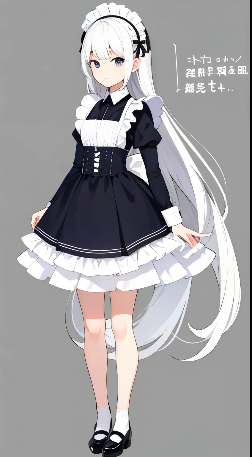 ((full body description))、(white background:1.3), High quality、20th generation women、maid、Standing picture、