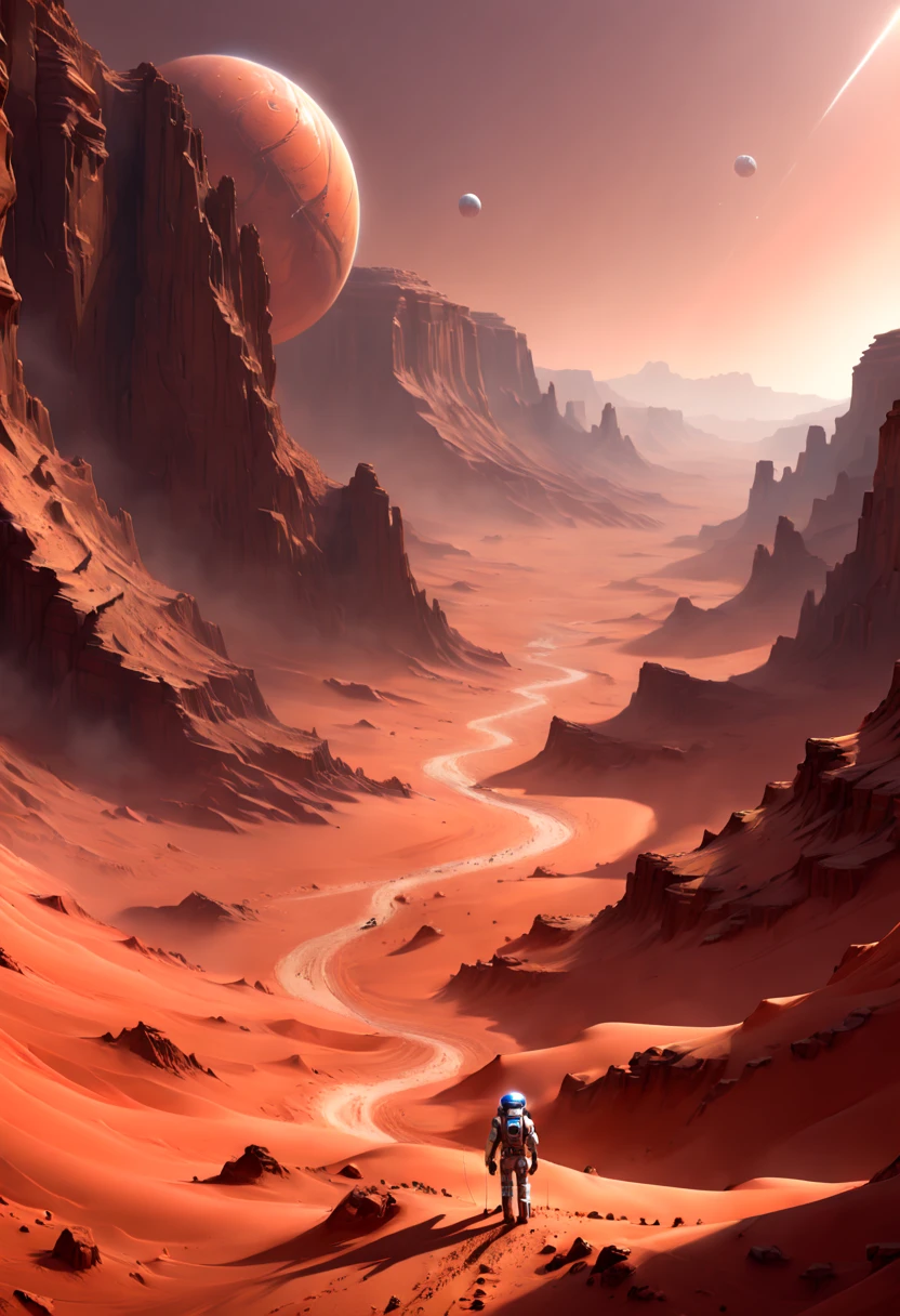 Desert Canyon on Mars, enhance, intricate, (best quality, masterpiece, Representative work, official art, Professional, unity 8k wallpaper:1.3)