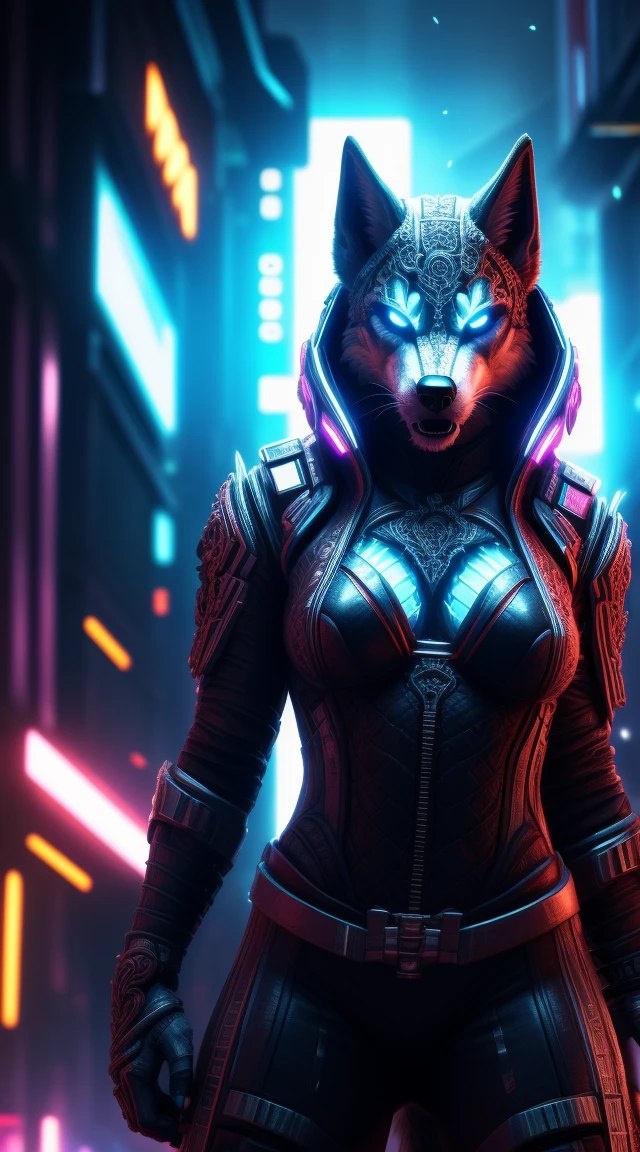 maximum quality, dramatic lighting, fierce expression, epic atmosphere, women head, (((full body shot))), hot body, sexy girl, horny, a cyberpunk style women, mechanics, ((intricate details)), HDR, ((intricate details, hyperdetailed)) , incandescent lamps, cinematic shot, vignette, bokeh background effect, (Canines) UHD