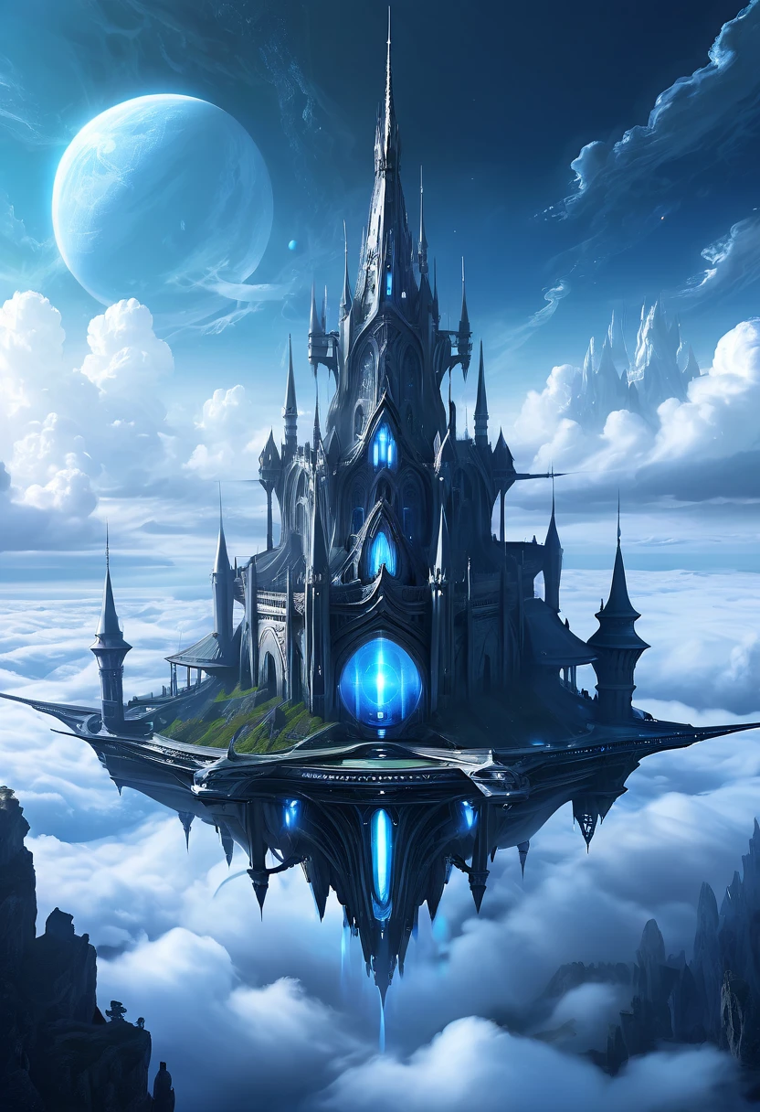 (Translucent ethereal alien warrior:1.5),Above the clouds,Interstellar voyage,Huge high-tech floating Gothic castle,Above the clouds,Huge mobile Gothic castle,Floating Gothic castle,(Sea of Clouds:1.3),Futuristic alien warrior futuristic floating castle and futuristic futuristic floating castle background, inspired by Marek Okon, Beautiful sci-fi art, Sci-fi digital art illustration, Digital Cyberpunk Art, science fiction digital painting, futuristic digital painting, futuristic concept art, Sci-fi floating castle landscape ahead, science fiction digital art, Advanced digital cyberpunk art, Fantastic cyberpunk alien warrior