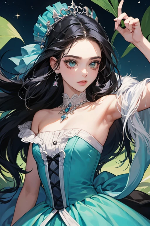 ((tmasterpiece))，(Best quality at best)，(A half body)，looks away，(ultra intricately detailed)，(Highest definition)，(8K)，(Clean lines)，(Perfect facial features，Perfect flesh)，(offcial art)，1Blittle girl，Great Magician，Star magic，Peerless beauty，magnificent robe，Bloodless pale skin，Empty eyes，authoritative，Dark blue style，Empty，Solitude，galactic，Have a keen insight into things，Extremely gorgeous，Bare shoulders，Bare legged