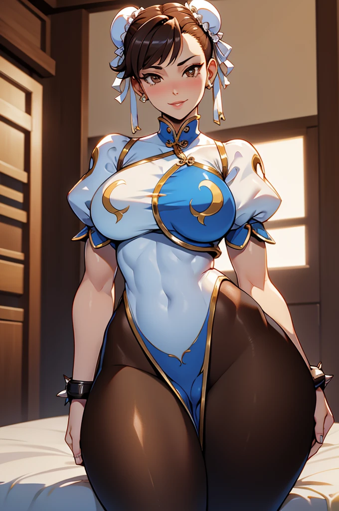 chun li, linda mulher morena, cabelos curtos, white knit sweater , brown pantyhose, sala, quarto, beautiful lips, rosto elegante ,cara bonita, Rosto de alto detalhe,pele altamente detalhada, olhando para o espectador, linda pele morena,Standing alone, belas coxas, coxas sexy, coxas grossas, coxas meio um pouco musculosa, tomboy,belo sorriso, lindo rosto detalhado, franja nos olhos