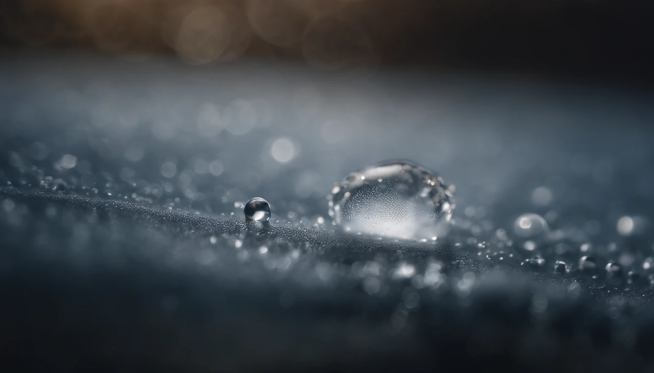 a detailed macro shot of a section of a cumulus nimbus cloud, zooming in on the individual water droplets or ice crystals within, showcasing their delicate and intricate nature
