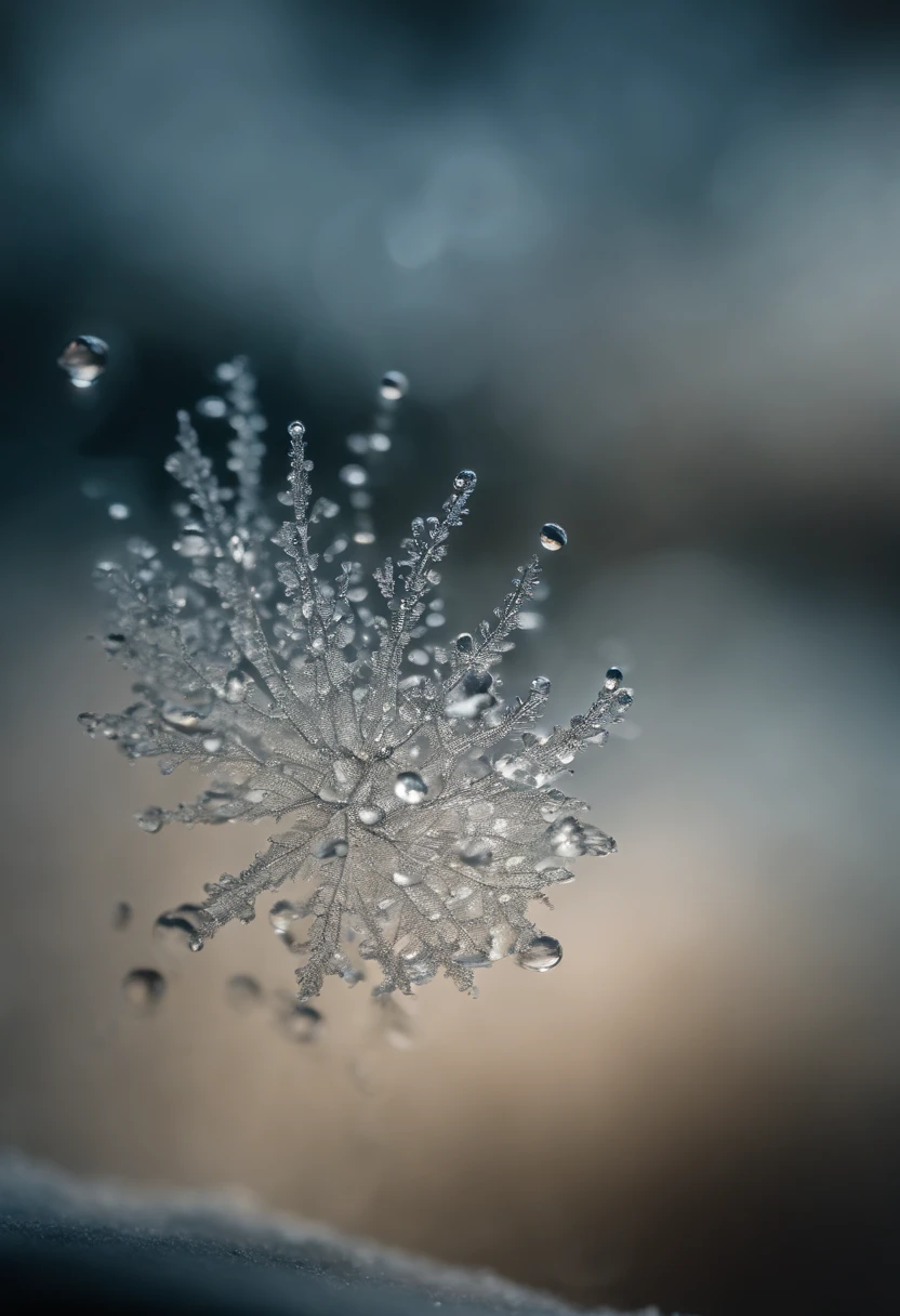 a detailed macro shot of a section of a cumulus nimbus cloud, zooming in on the individual water droplets or ice crystals within, showcasing their delicate and intricate nature