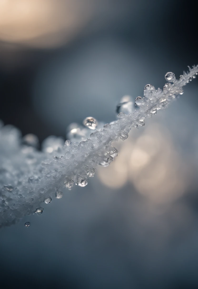 a detailed macro shot of a section of a cumulus nimbus cloud, zooming in on the individual water droplets or ice crystals within, showcasing their delicate and intricate nature