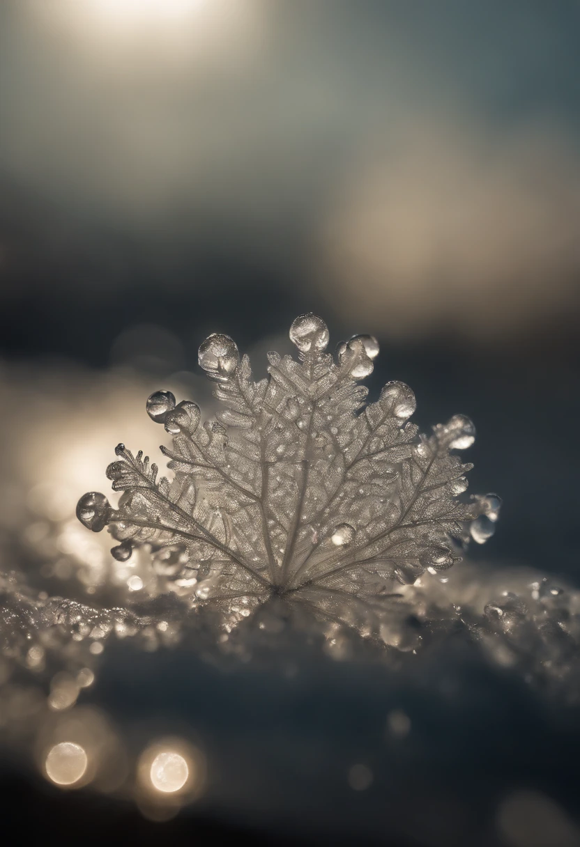a detailed macro shot of a section of a cumulus nimbus cloud, zooming in on the individual water droplets or ice crystals within, showcasing their delicate and intricate nature