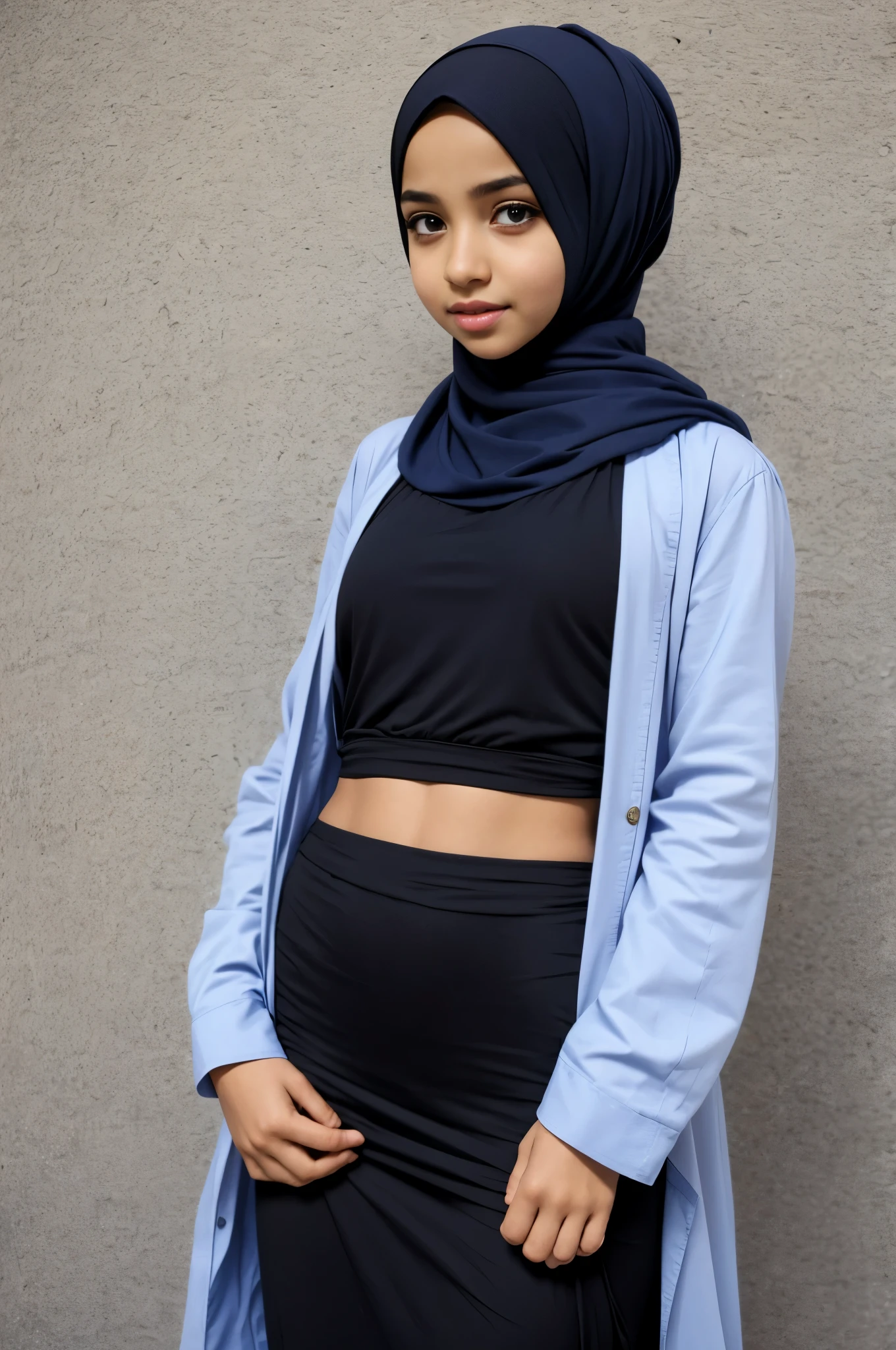 Hijab, girl showing flat chest