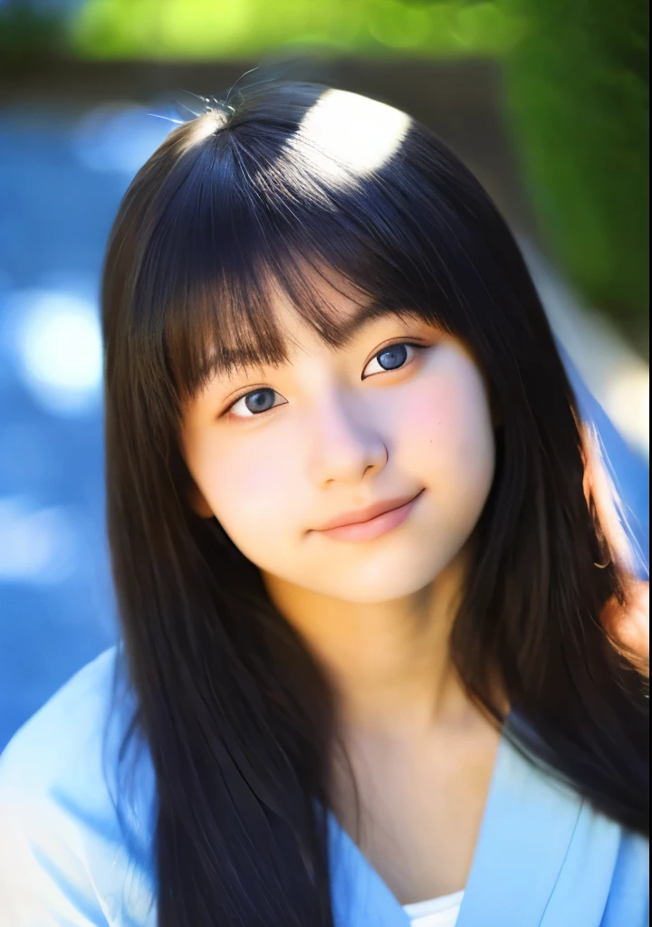 ((masterpiece, top quality, ultra-clear, HD)), alone, beautiful girl, shining eyes, perfect eyes, 16 years old, blue theme, yukata, fireworks