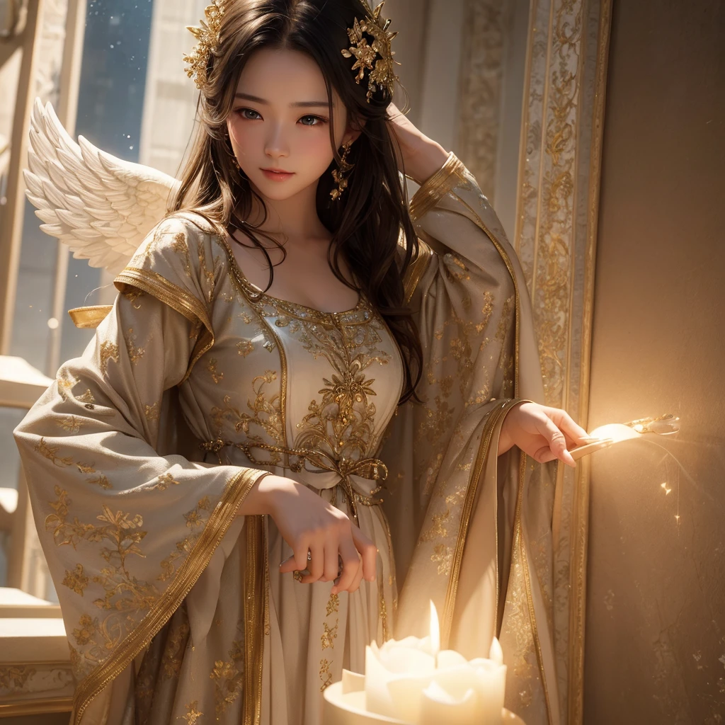 masterpiece、highest quality、8K、real person、Realistic、Very detailed CG、shiny skin、Fully Focused、skyline、The Glory of God、shining brightly、Angel、bless、happiness、
