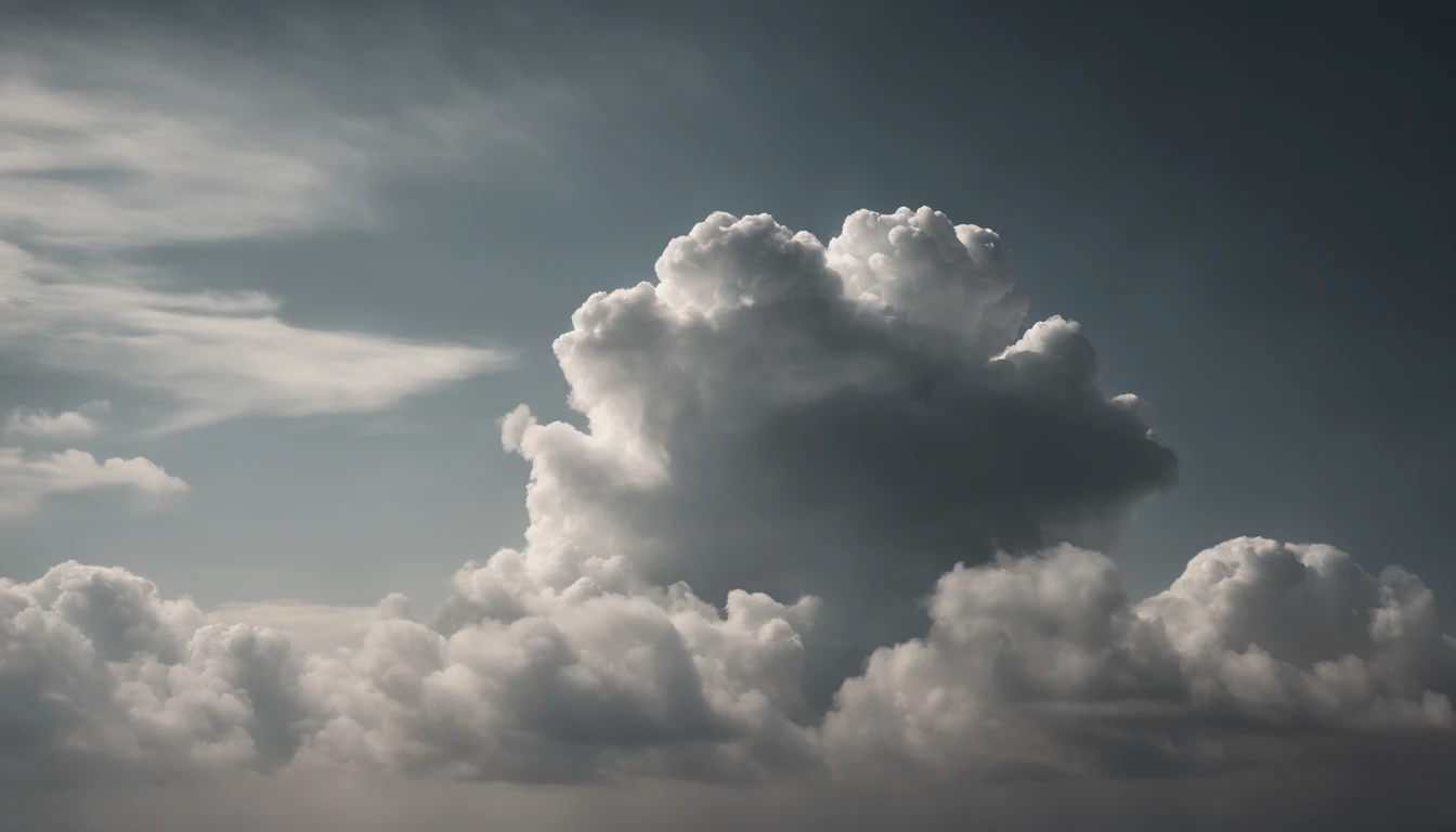 a minimalistic shot of a solitary cumulus nimbus cloud against a plain, monochromatic background, emphasizing its beauty and simplicity