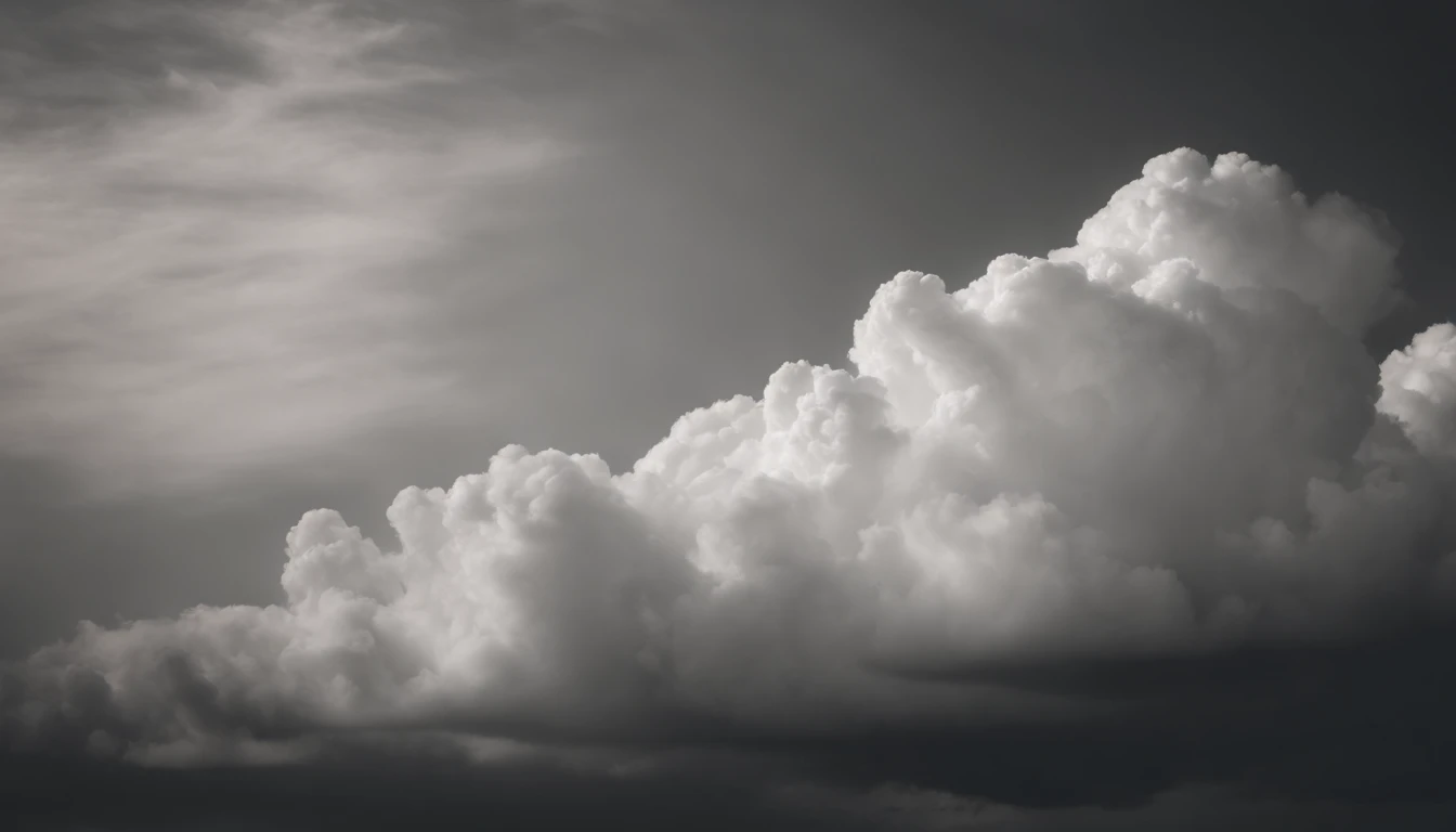a minimalistic shot of a solitary cumulus nimbus cloud against a plain, monochromatic background, emphasizing its beauty and simplicity