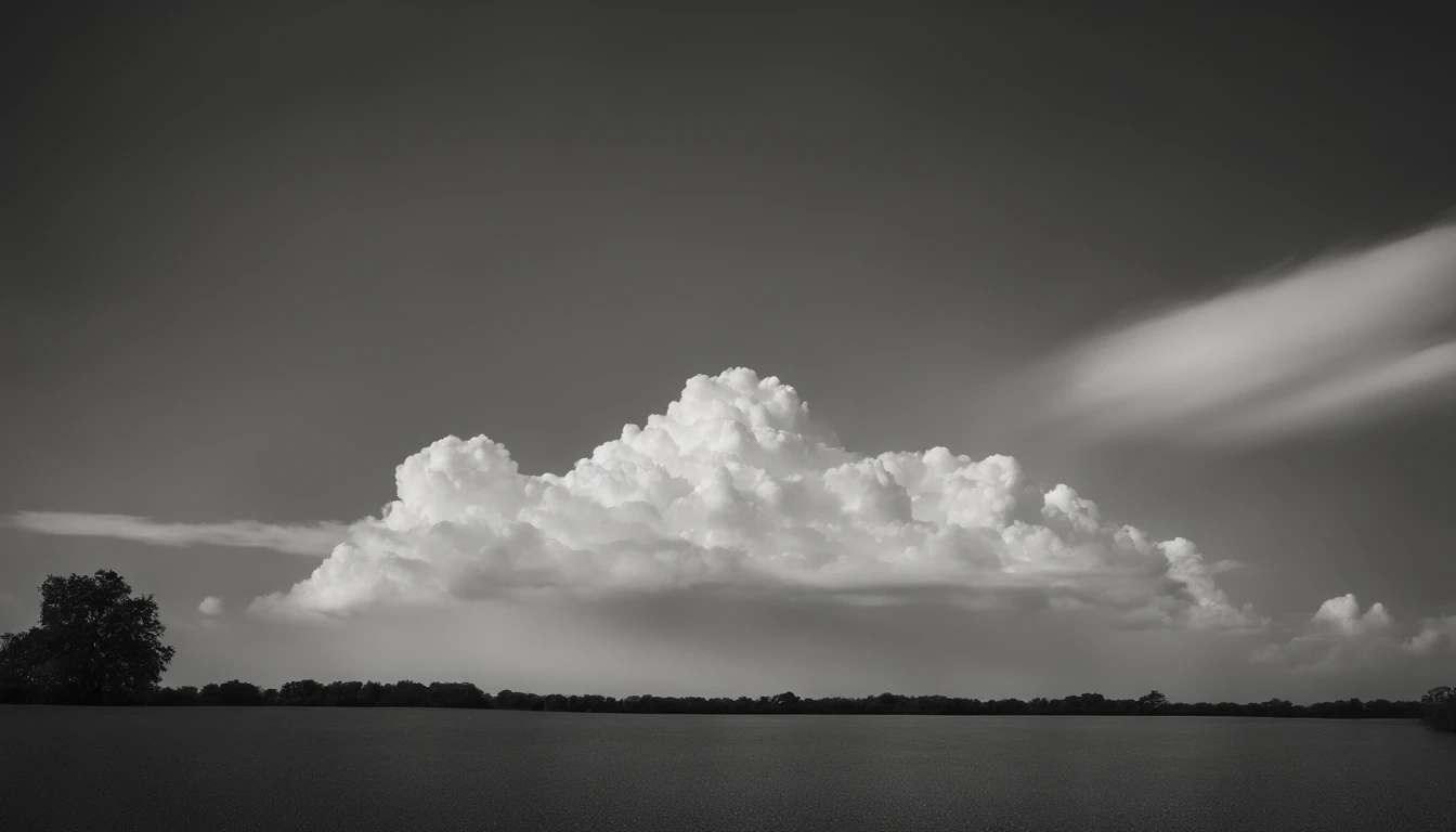 a minimalistic shot of a solitary cumulus nimbus cloud against a plain, monochromatic background, emphasizing its beauty and simplicity