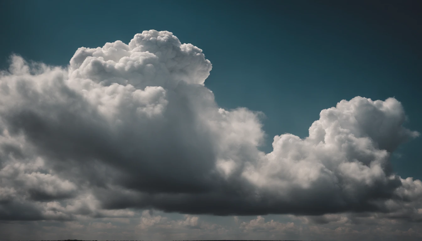 a minimalistic shot of a solitary cumulus nimbus cloud against a plain, monochromatic background, emphasizing its beauty and simplicity
