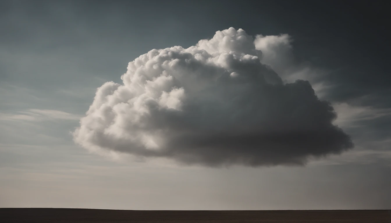 a minimalistic shot of a solitary cumulus nimbus cloud against a plain, monochromatic background, emphasizing its beauty and simplicity