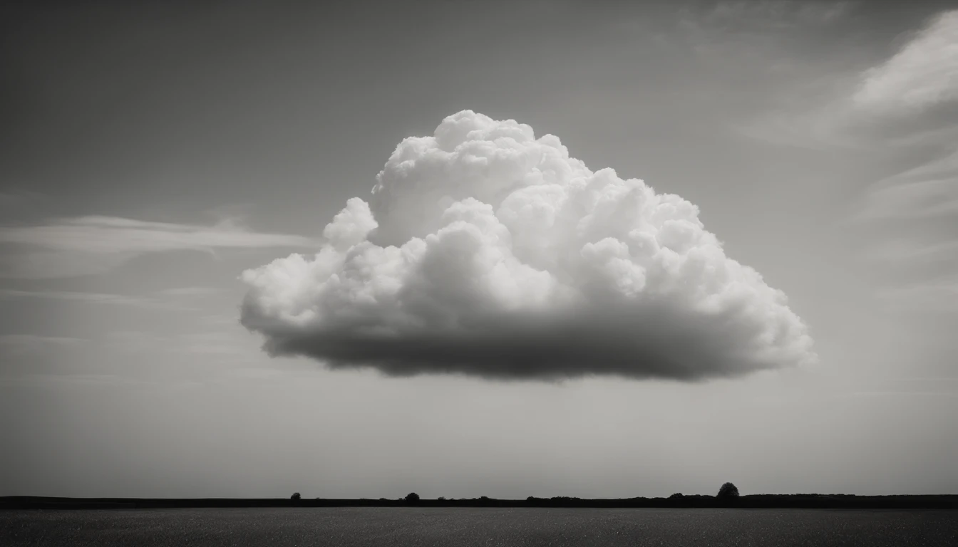 a minimalistic shot of a solitary cumulus nimbus cloud against a plain, monochromatic background, emphasizing its beauty and simplicity