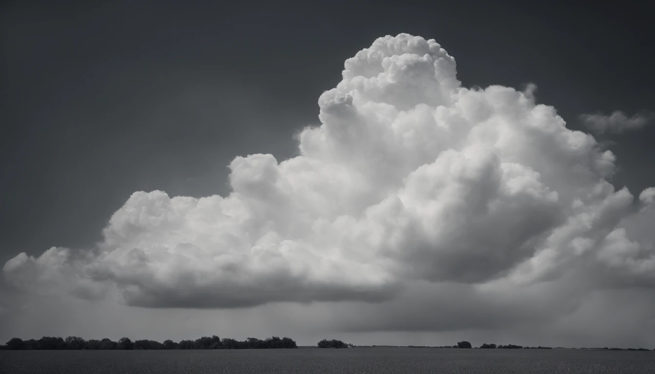 a minimalistic shot of a solitary cumulus nimbus cloud against a plain, monochromatic background, emphasizing its beauty and simplicity