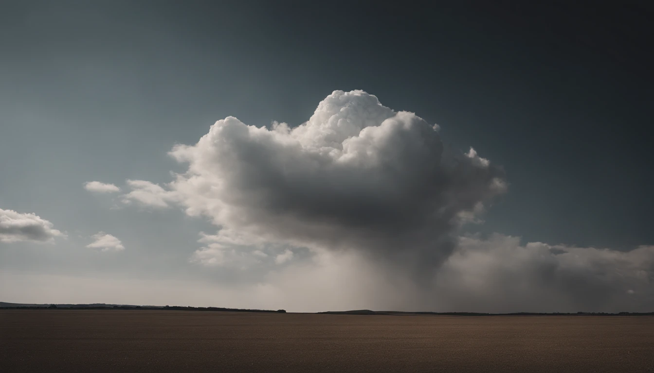 a minimalistic shot of a solitary cumulus nimbus cloud against a plain, monochromatic background, emphasizing its beauty and simplicity
