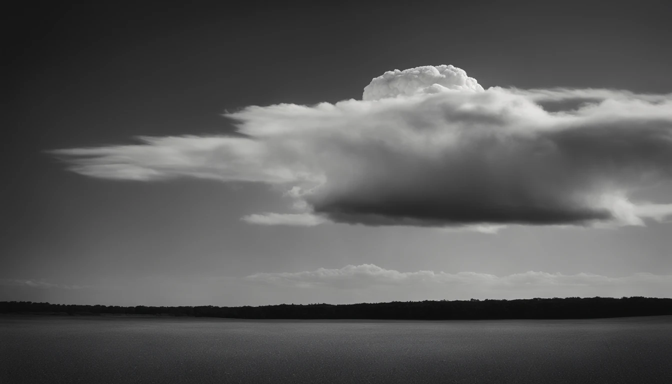 a minimalistic shot of a solitary cumulus nimbus cloud against a plain, monochromatic background, emphasizing its beauty and simplicity