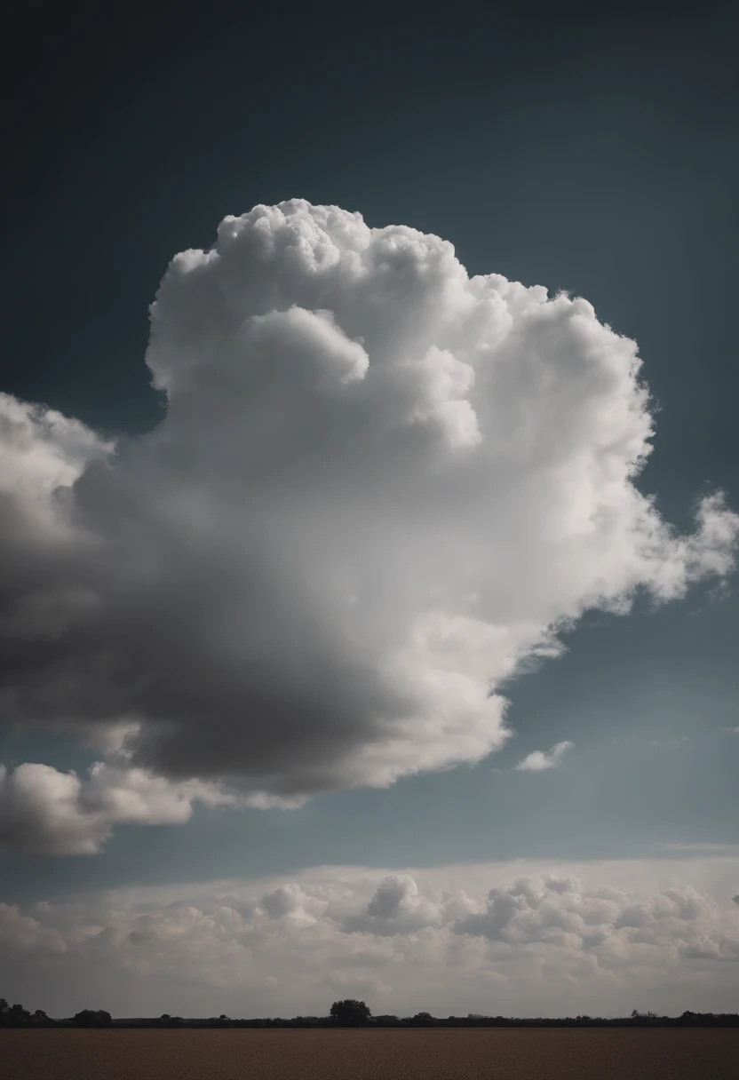 a minimalistic shot of a solitary cumulus nimbus cloud against a plain, monochromatic background, emphasizing its beauty and simplicity