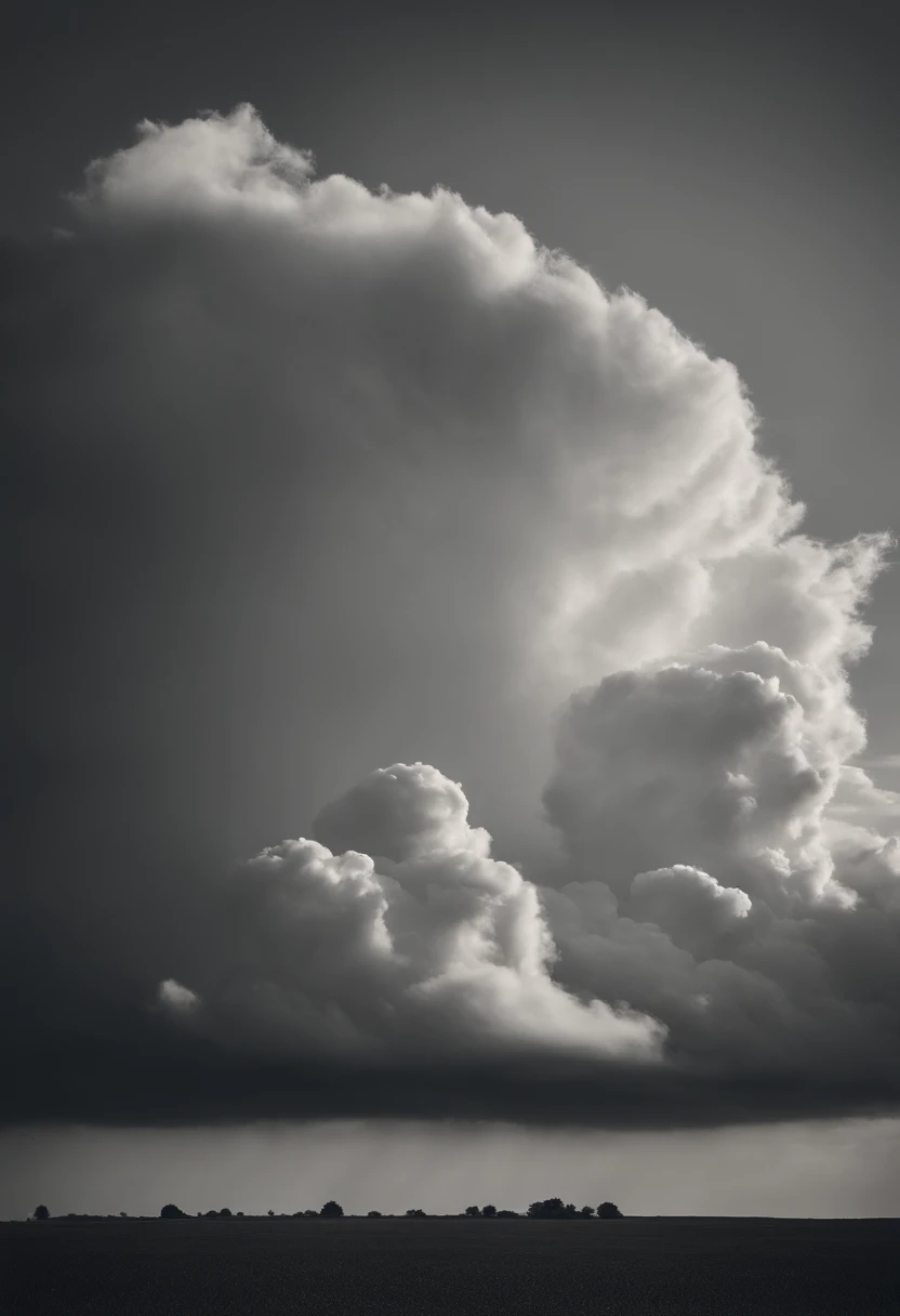 a minimalistic shot of a solitary cumulus nimbus cloud against a plain, monochromatic background, emphasizing its beauty and simplicity
