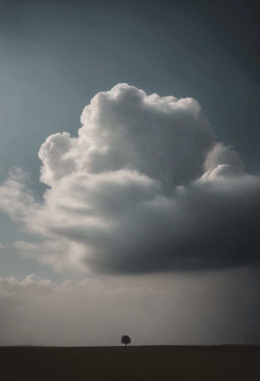 a minimalistic shot of a solitary cumulus nimbus cloud against a plain, monochromatic background, emphasizing its beauty and simplicity