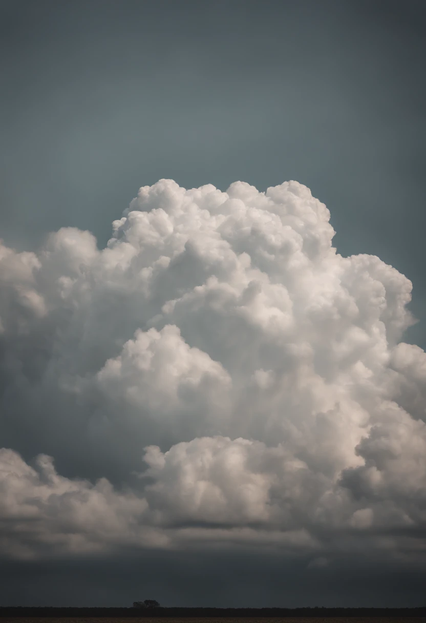 a minimalistic shot of a solitary cumulus nimbus cloud against a plain, monochromatic background, emphasizing its beauty and simplicity