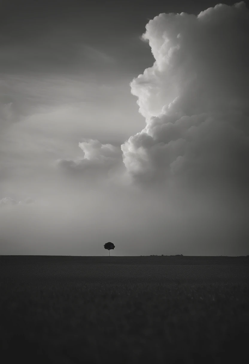 a minimalistic shot of a solitary cumulus nimbus cloud against a plain, monochromatic background, emphasizing its beauty and simplicity