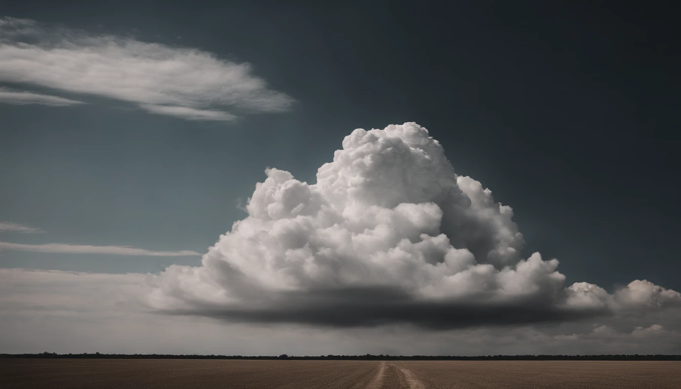 a minimalistic shot of a solitary cumulus nimbus cloud against a plain, monochromatic background, emphasizing its beauty and simplicity