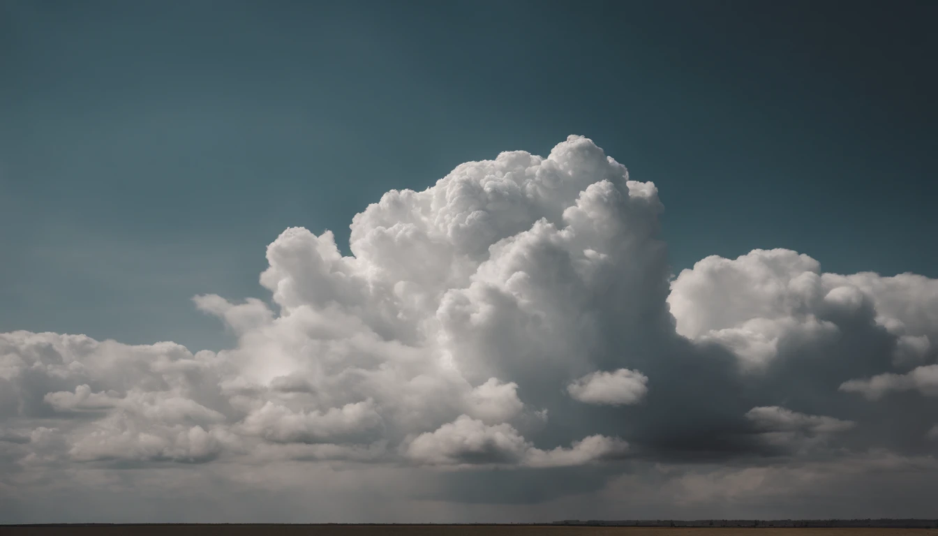 a minimalistic shot of a solitary cumulus nimbus cloud against a plain, monochromatic background, emphasizing its beauty and simplicity