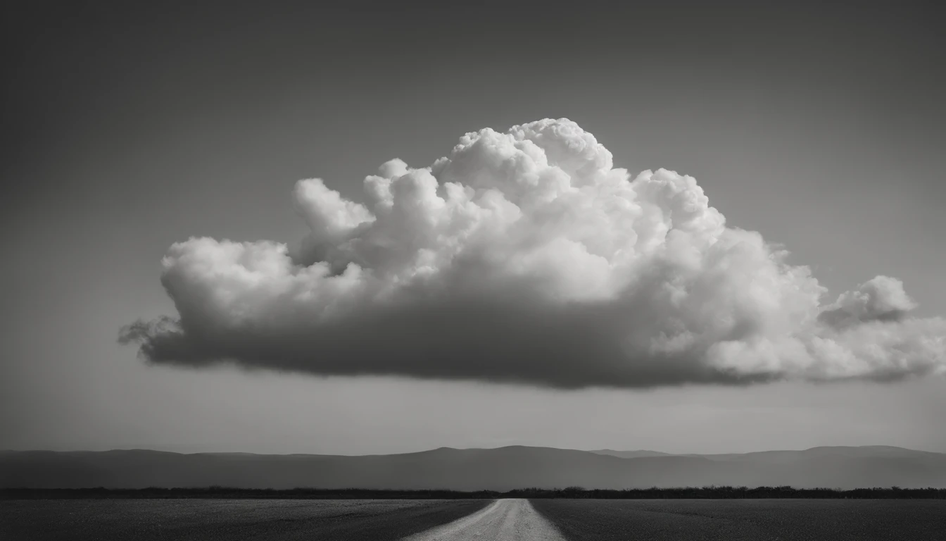 a minimalistic shot of a solitary cumulus nimbus cloud against a plain, monochromatic background, emphasizing its beauty and simplicity