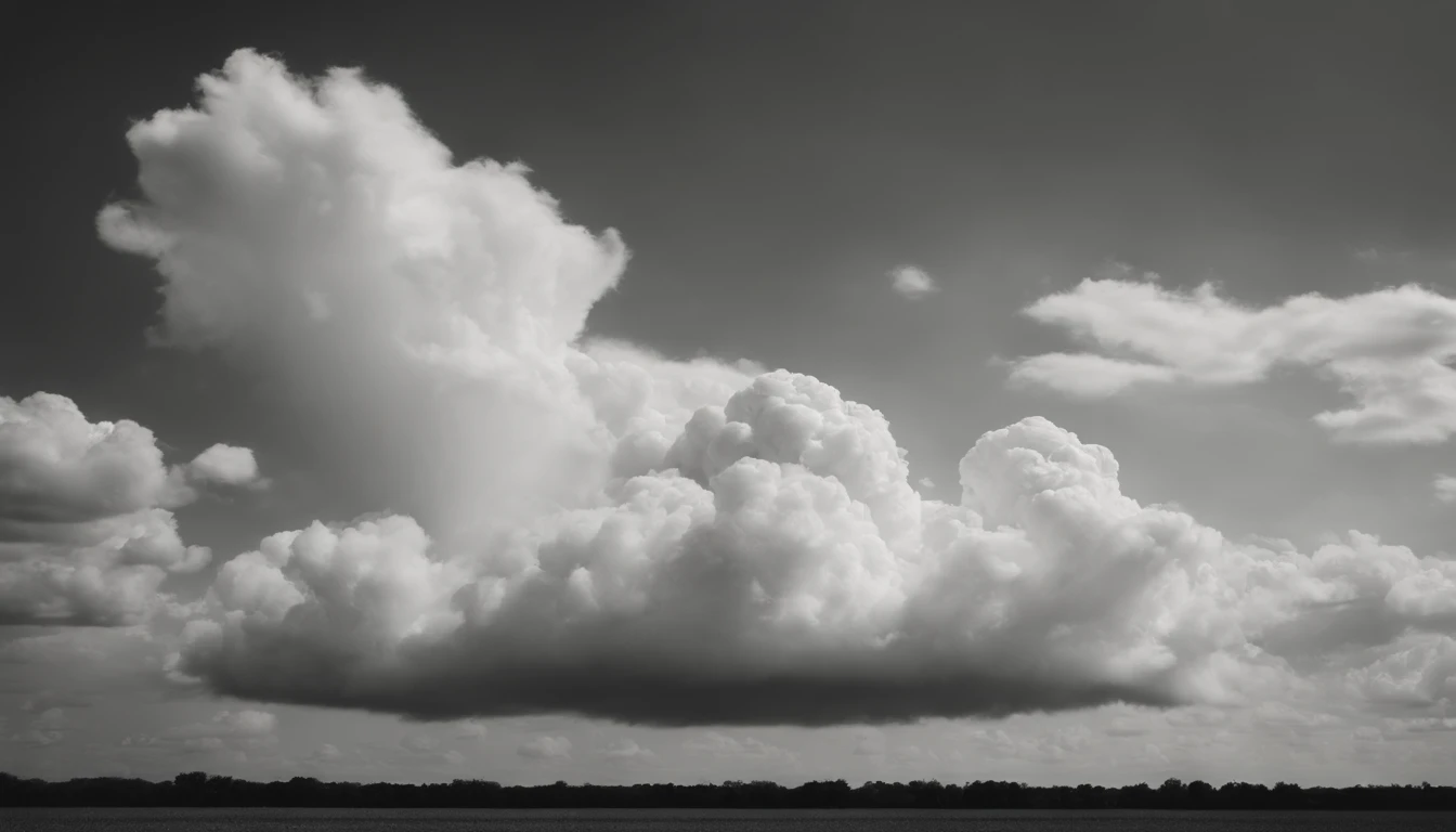 a minimalistic shot of a solitary cumulus nimbus cloud against a plain, monochromatic background, emphasizing its beauty and simplicity