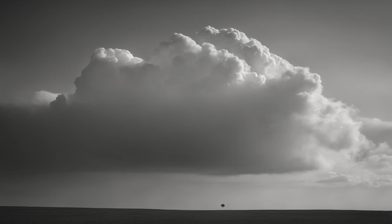 a minimalistic shot of a solitary cumulus nimbus cloud against a plain, monochromatic background, emphasizing its beauty and simplicity