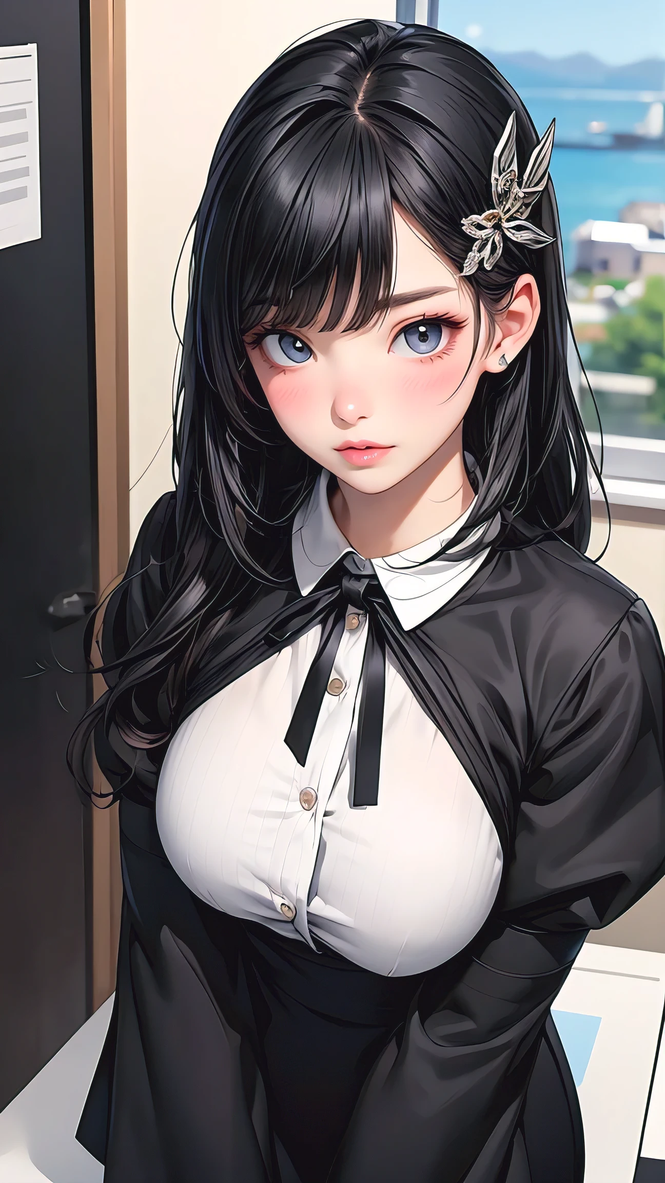 Gazing at the audience Black suspenders bulging big breasts wall mini skirt garterbelt garter vision Small face holster Beautiful woman Show me your hands Lying in bed vision Taunt ~ side ~ side汗 arm belt summer Armpit sweat
