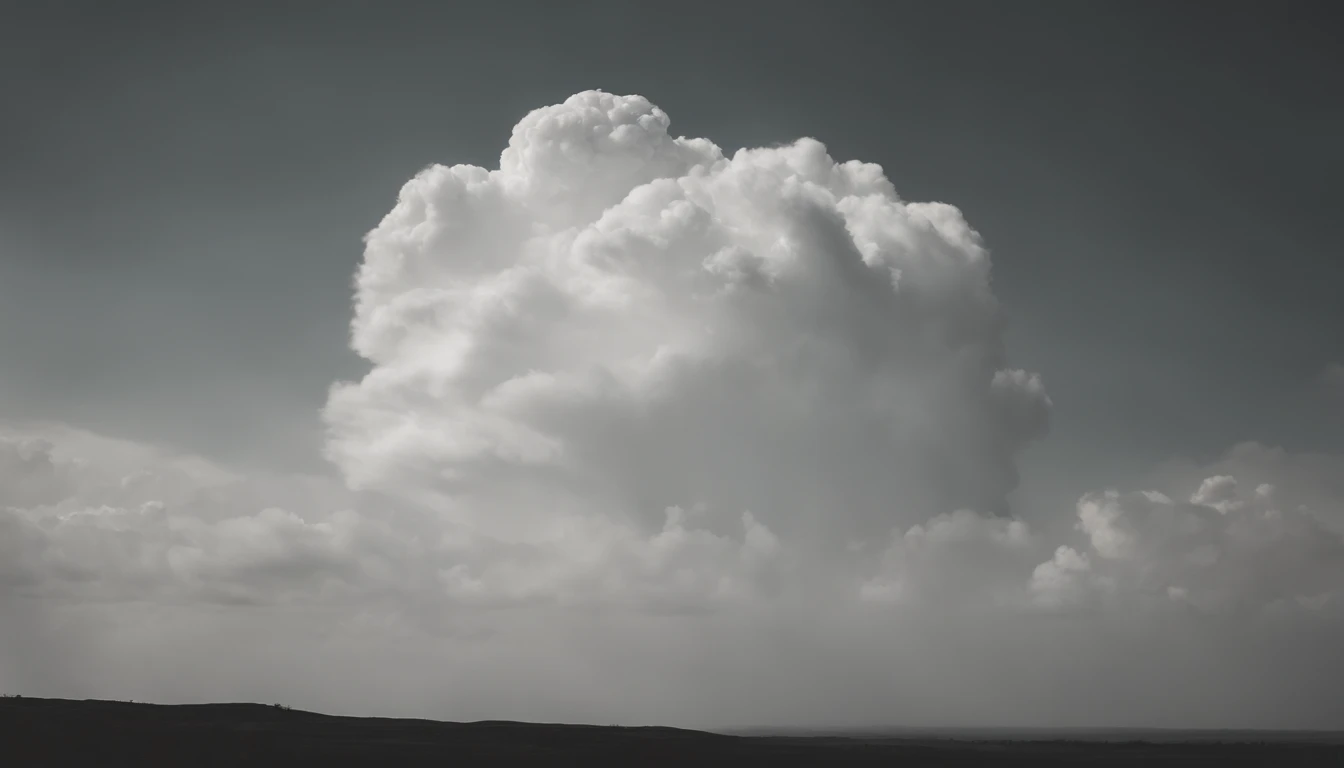 a minimalistic shot of a solitary cumulus nimbus cloud against a plain, monochromatic background, emphasizing its beauty and simplicity