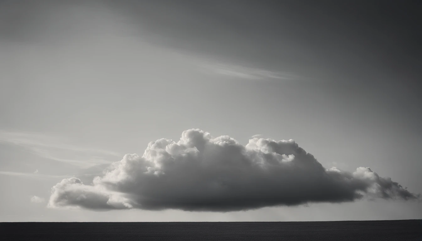 a minimalistic shot of a solitary cumulus nimbus cloud against a plain, monochromatic background, emphasizing its beauty and simplicity