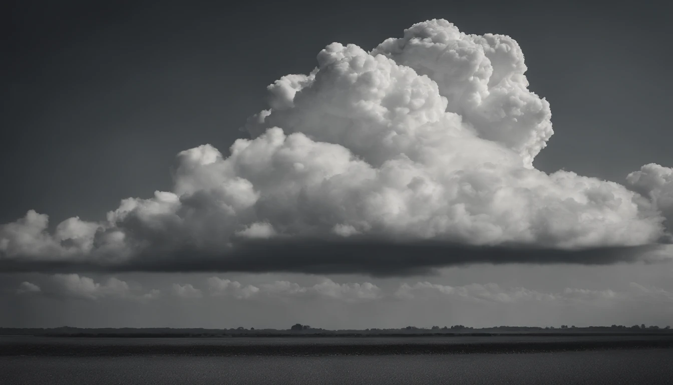 a minimalistic shot of a solitary cumulus nimbus cloud against a plain, monochromatic background, emphasizing its beauty and simplicity